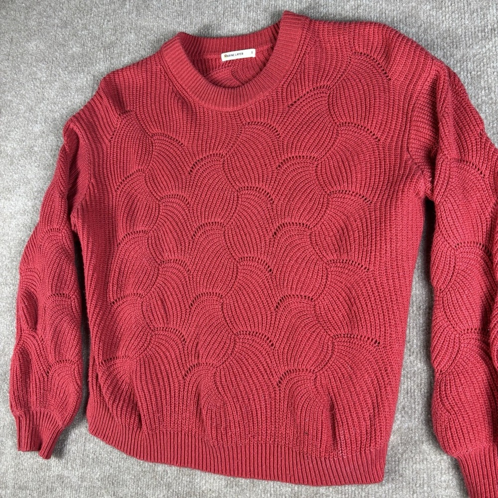 Marine Layer Womens Small Pink/Red Textured Knit Crewneck Sweater Casual - Picture 4 of 8